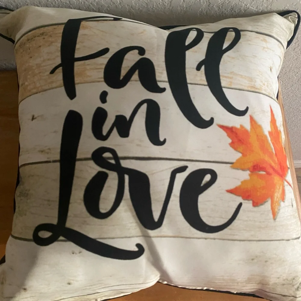 Fall in Love Wood Plank Print Outdoor Throw Toss Pillow 16x16 in Seasonal Decor